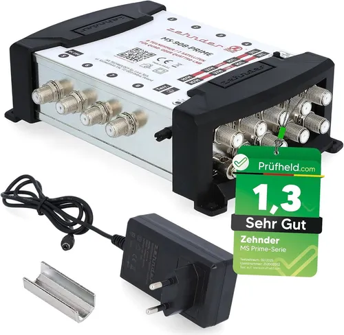 Zehnder SAT-Multischalter MS 908 Prime 8 Teilnehmer - Multischalter für 8 Teilnehmer, geeignet für Quattro und Quad LNB, bietet optimale Signalverteilung für Satellitenempfang.