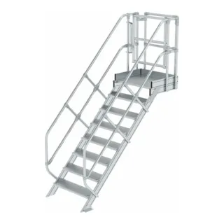 Munk Treppen-Modul Aluminium geriffelt 8 Stufen - Laufstege mit beidseitigem Handlauf und Sicherungstüre, maximale Belastung 300 kg, ideal für sichere Zugänge in Industrie und Gewerbe.