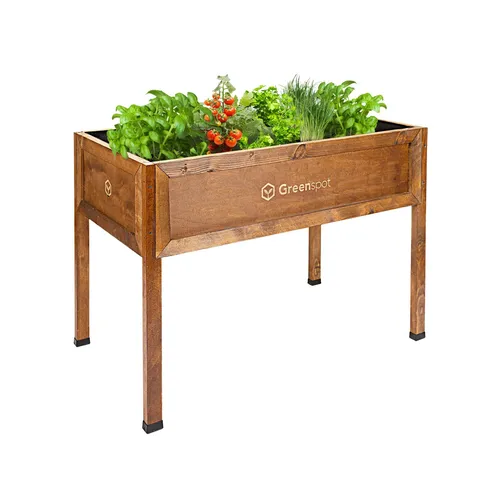 QLS Hochbeet aus Holz 110x55 cm–Balkon Kräuterbeet wetterfest mit Vlies braun