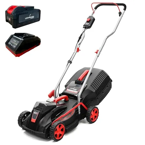 LEHMANN LGALM-4032 Akku Rasenmäher, 40V, bis 250 m², 32 cm Schnittbreite, 30 Liter Grasfangkorb, 20-60 mm Schnitthöhe, Bürstenloser Motor, inkl. 4,0 Ah Akku + Ladegerät
