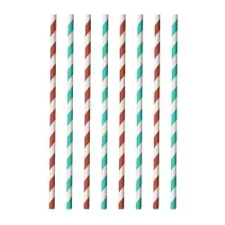 Metaltex Strohhalme aus Papier, 20 cm, Ø 0,6 cm 253132000 , 1 Beutel = 40 Stück, rot/aquamarine