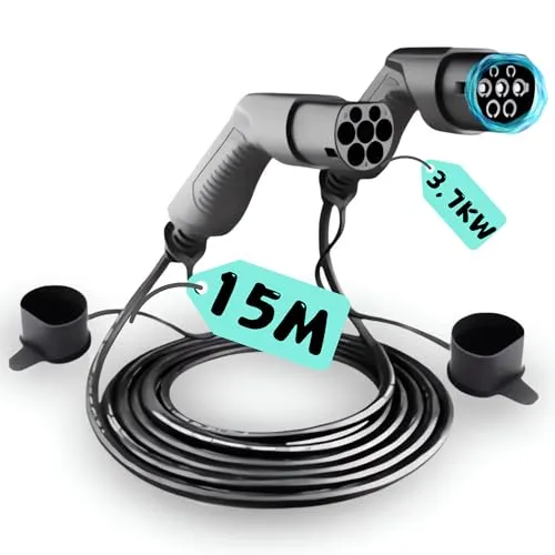 Loady Ladekabel Typ 2 - 15 Meter für Elektrofahrzeuge - Wallboxen mit 15 Meter Länge und 1-Phasiger 16A Leistung, ideal für flexibles Laden von EV/PHEV, IP67 für hohen Schutz.