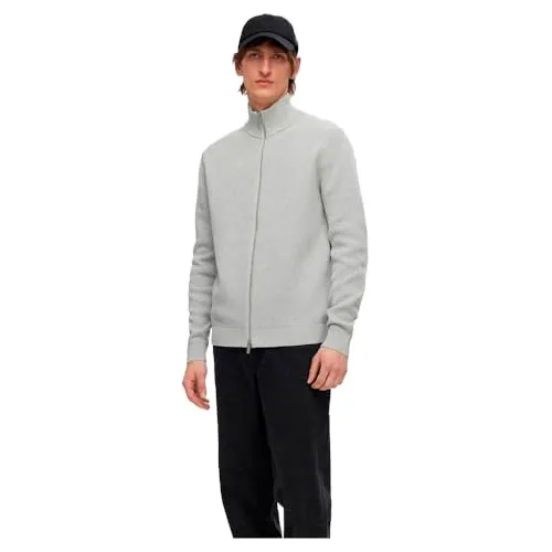 Selected Homme Strickjacke mit hohem Kragen und Reißverschluss - Stylische Strickjacke mit hohem Kragen und praktischer Reißverschlussöffnung. Aus 100% Bio-Baumwolle für angenehmen Tragekomfort. Ideal für lässige Looks und den täglichen Einsatz.