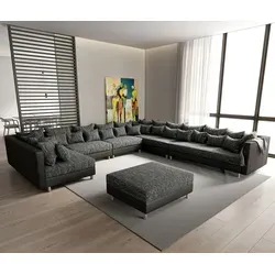 DELIFE Wohnlandschaft Clovis XXL Schwarz - Modular und Flexibel - Ecksofa in großzügiger Ausführung mit flexiblem, modularem Konzept. Ideal für individuelle Raumgestaltung und höchsten Komfort. Inklusive 32 Kissen für maximalen Entspannungskomfort.