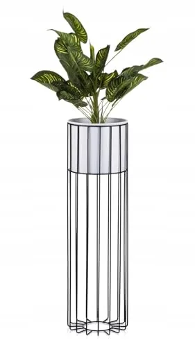 HowHomely Moderne Blumenständer Metall 70 cm Hoch mit Weiß Blumentopf Rund 19 cm Ø auf Robuste Schwarz Ständer - Pflanzenständer zur Dekoration Innenräumen
