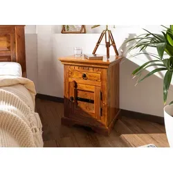 Massivmoebel24 Nachttisch OXFORD - Eleganter Akazien Nachttisch - Nachtkonsolen aus honig lackierter Akazie, 45x40x60 cm, ideal für stilvolle Schlafzimmer und bietet zusätzlichen Stauraum.