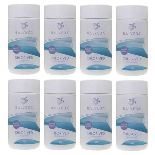 BALVEDA 8x CHLORIVED Chlorgranulat 1 kg - Effektive Pooldesinfektion - Poolpflege: Chlorgranulat für schnelle und rückstandslose Desinfektion von Pools & Whirlpools, ideal für Erst- und Dauerdosierung.