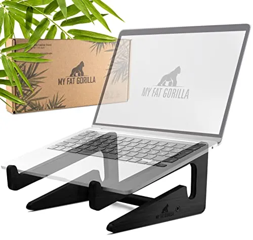 My Fat Gorilla Laptop Ständer aus Bambus, ergonomische universal Halterung für Notebook Erhöhung, kompatibel für 10-15 Zoll, Laptop Halterung Schreibtisch, vertikaler Laptop Stand (Bambus Schwarz)