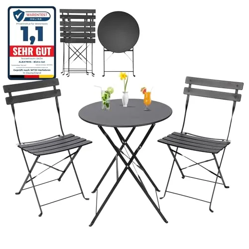 Albatros Bistroset 3-teilig Schwarz – Klappbares Metallmöbel für Terrasse und Balkon - Stilvolles Bistro-Set aus robustem Metall, ideal für Terrasse und Balkon. Klappbare Stühle und Tisch bieten praktische Handhabung und Langlebigkeit.