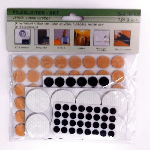 Filzgleiter, Möbelgleiter, Sortiment 124 Stück rund 1,0 - 3,9 cm in 3 Farben NEU