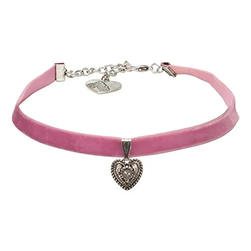 Alpenflüstern Trachten-Samt-Kropfband Trachtenherz - nostalgische Trachtenkette enganliegend, Kropfkette elastisch, eleganter Damen-Trachtenschmuck, Samtkropfband schmal rosa-rosé DHK209