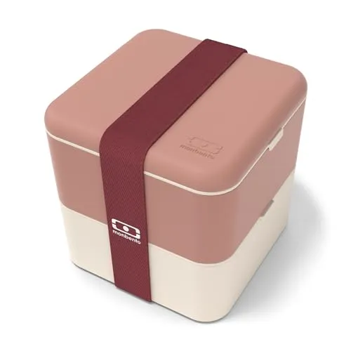 monbento - Bento Box Erwachsene MB Square rosa Moka Made in France - Brotdose mit 2 Fächern Luftdichten - Lunchbox Perfekt für Büro/Meal Prep/Picknick - BPA Frei - Lebensmittelecht - Rosa