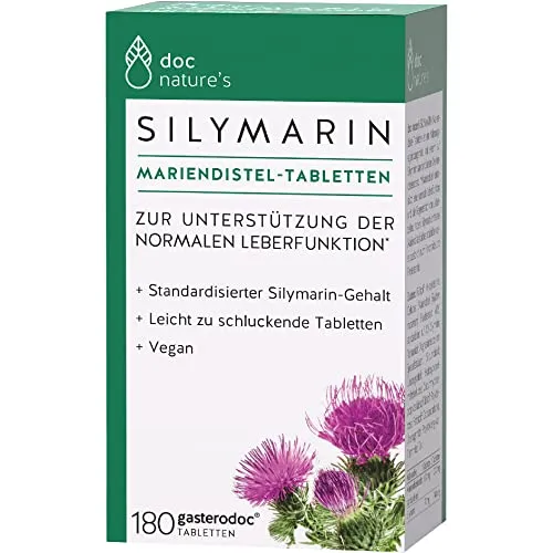 Gasterodoc Silyma Mariedis, 180 St TAB - Arzneimittel zur Unterstützung der Leberfunktion mit standardisiertem Silymarin-Gehalt, leicht zu schluckenden Mini-Tabletten und veganer Rezeptur.