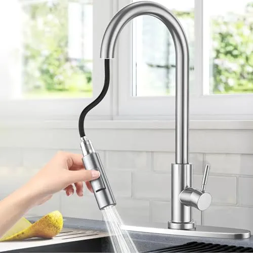 NIKYJM Wasserhahn Küche, Hoher Bogen Küchenarmatur mit Herausziehbarer Brause Ausziehbar Armatur 360° Schwenkbar, 2 Funktionen Einhebel Spültischarmatur Küche, Mischbatterie Spültischarmatur (Silber)