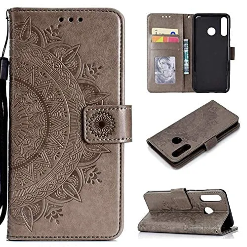 CoverKingz Handytasche kompatibel mit Huawei P30 Lite - Handy Case mit Kartenfach Handyhülle - Flipcase klappbar Motiv Mandala Grau