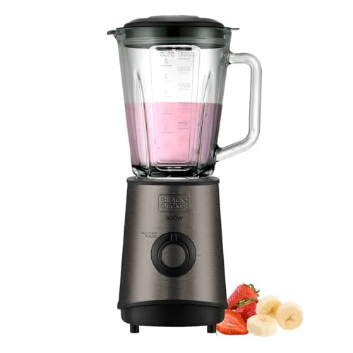 Black+Decker BXJB800E Glas-Mixer 800 W - 1,5 L - Standmixer mit 800 W und 1,5 L Glasbehälter, 4 Edelstahlklingen für perfekte Eiszerkleinerung und einfache Bedienung mit 2 Geschwindigkeiten + Impuls.