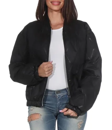 simaranda Damen Kurzer Blouson Bomberjacke Leichte Übergangsjacke Reißverschluss Kurzjacke Crop Jacke mit Taschen 5559 (DE/NL/SE/PL, Numerisch, 38, 42, Regular, Regular, Schwarz)