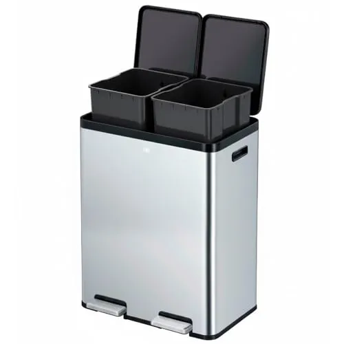 EKO Mülleimer für die Küche, 30 l + 30 l, mit doppeltem Pedal, Anti-Fingerabdruck-Edelstahl-Mülleimer mit elegantem Harzdeckel, separater Recycling- und Mülleimer, kompaktes Design