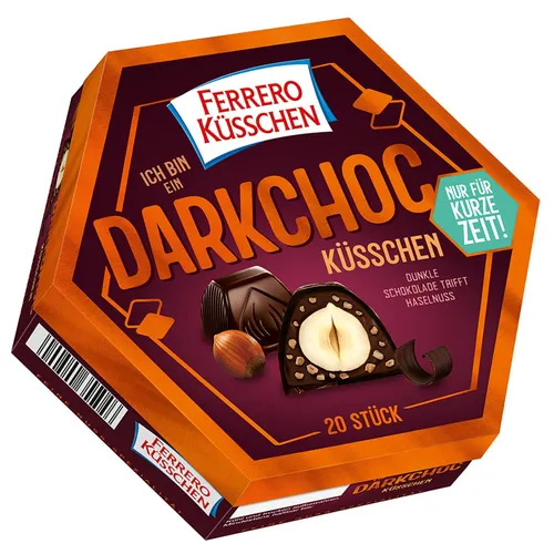 Ferrero Küsschen Zartbitter - Limited Edition - Schokoladenbonbons & Pralinen, besondere Zartbitter-Variante in limitierter Auflage für genussvolle Momente.
