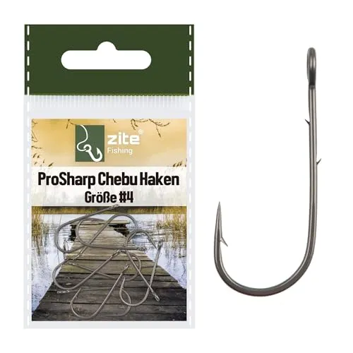 Zite Fishing ProSharp Chebu Haken | 10 Stück je Größe | Größen #4#6#8 | Teflonbeschichtet mit Baitholder-Spikes | Für Cheburashka Rigs & Raubfisch-Angeln | Angelhaken für Barsch Zander Hecht (#4)