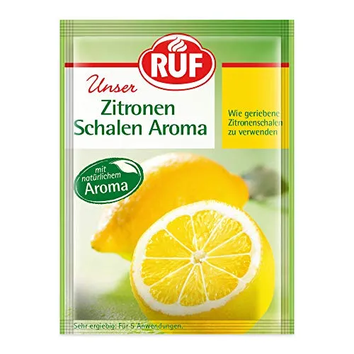 RUF Zitronen-Schalen-Aroma - Verfeinere deine Backkreationen mit unserem natürlichen Zitronen-Schalen-Aroma. Ideal für Desserts, Getränke und herzhafte Gerichte. Einfach anzuwenden und glutenfrei!