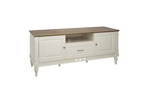 Beige TV-Lowboard aus Massivholz – Stilvolles Medienmöbel - Elegantes TV-Lowboard in Beige aus Massivholz, ideal für Ihr Wohnzimmer. Mit 1 Schublade und 2 Türen bietet es optimalen Stauraum und fügt sich harmonisch in Ihr Interieur ein.