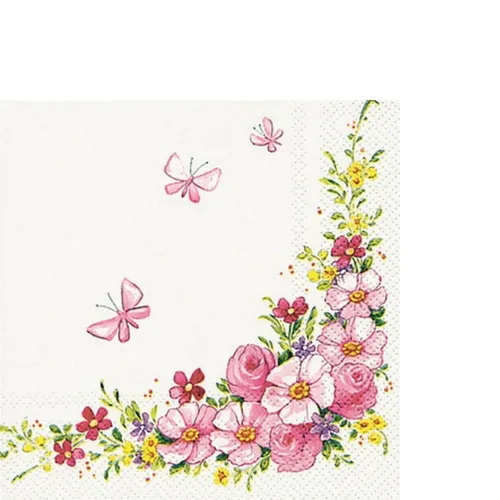 kleine Cocktailservietten Cute Flowers Blumen Garten Natur rosa Deko 25x25cm 20
