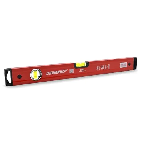 DEWEPRO® Profi Wasserwaage Aluminium 60cm - Präzise Messungen in Rot - Wasserwaagen - Robuste Aluminiumkonstruktion mit hoher Genauigkeit und geringer Messtoleranz von <0,5 mm/m für Profis und Heimwerker.