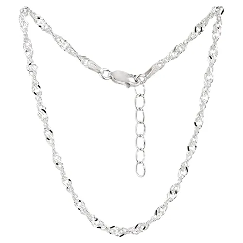 Fußkettchen, Fußkette, Singapurkette, Schmuck, Modeschmuck aus 925 Silber als Fußschmuck - 7K - Geschenke für Frauen, Mädchen und Männer, 23-26cm, Breite 3 mm, Modell 50