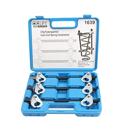 CCLIFE 3tlg Werkzeugset Universal Federspanner - Praktisches Werkzeugset für schnelles Zusammendrücken von Schraubenfedern, ideal für Auto Tuning und Federwechsel, kompakt und leicht.