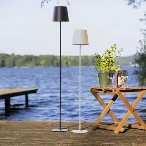 Portable LED Stehlampe - Warmweiß mit Touchdimmer - Standleuchte mit integriertem LED, spritzwassergeschützt (IP44) und ideal für den Outdoor-Einsatz. Höhe: 129 cm, Lichtstrom: 350 lm, dimmbar für individuelle Lichtatmosphäre.