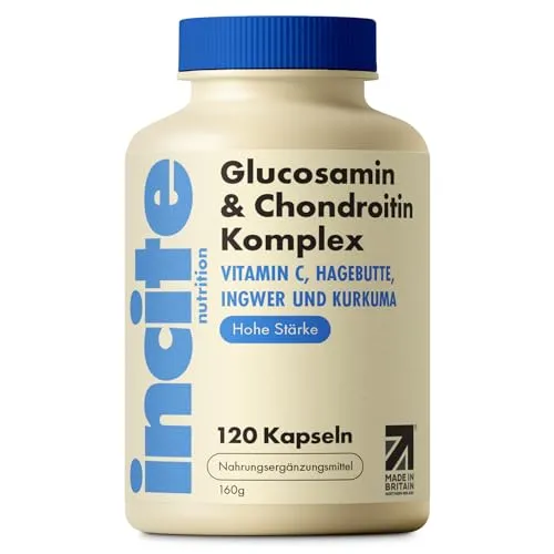 Incite Nutrition Hochwirksamer Glucosamin- und Chondroitin-Komplex mit MSM, Vitamin C, Ingwer, Hagebutte und Kurkuma, Nahrungsergänzungsmittel für die, 120 Stück (1er-Pack)