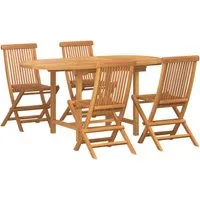 vidaXL 5-Teiliges Garten Essset aus Massivem Teakholz - Gartentische, stilvolles und wetterfestes Set aus massivem Teakholz für 4 Personen, ideal für gesellige Mahlzeiten im Freien mit praktischem, faltbarem Design.