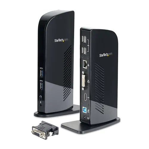 StarTech.com Dual Monitor USB 3.0 Laptop Docking Station mit HDMI & DVI/VGA, 6x USB-A Hub, GbE, Audio, Universal Type-A Dock