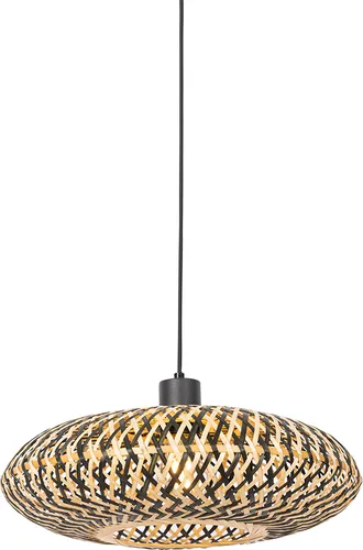 Orientalische Hängelampe Schwarz Bambus 40 cm - Ostrava - Die QAZQA Hängelampe Ostrava aus schwarzem Bambus ist ein stilvoller Blickfang für jedes Interieur. Mit einem Durchmesser von 40 cm und dimmbarer Funktion sorgt sie für eine gemütliche Atmosphäre in Wohnzimmer, Esszimmer und mehr.