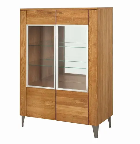 Vitrinenschrank Latina - Hochwertige Glasvitrine in Honig Eiche - Eleganter Vitrinenschrank für das Wohnzimmer mit 2 Glastüren und 5 Regalböden, ideal zur stilvollen Präsentation Ihrer Lieblingsstücke.