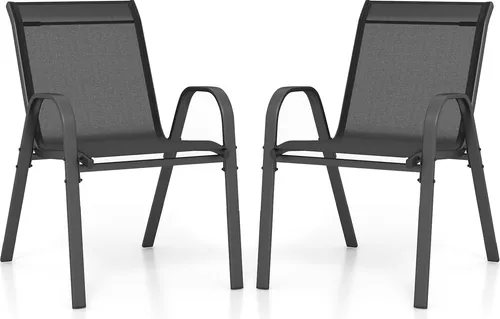 COSTWAY 2er Set Gartenstühle stapelbar, Balkonstühle Terrassenstühle Stapelstühle mit Armlehnen bis 150 kg belastbar, 56x70x84cm Schwarz