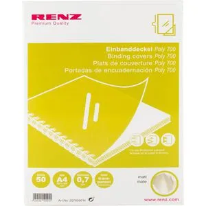 Renz Bindefolien Poly matt, A4, 0,7 mm, matt-transparent, PP, 50 Stück