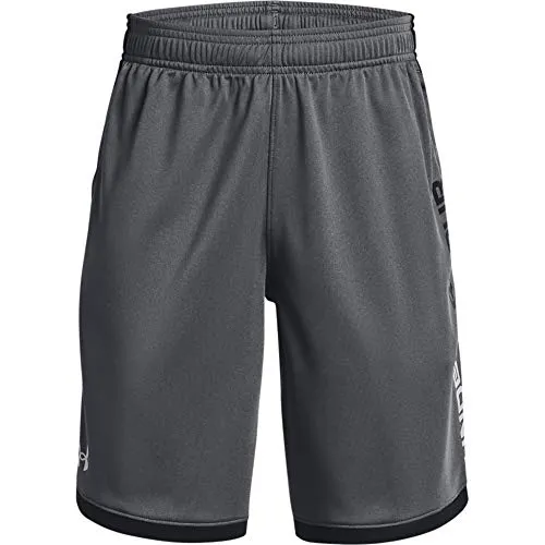 Under Armour Stunt 3.0 Shorts pitch gray-black mod gray S - Laufshorts für Kinder, leicht und schnell trocknend mit Mesh-Einsatz für optimale Belüftung, ideal für Sport und Freizeit.