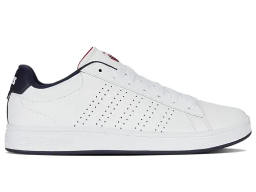 K-Swiss Court Base II White/Navy/Red Größe EU 41 - Sneaker mit klassischem 5-Streifen Design, aus hochwertigem Leder und Gummi-Sohle für optimalen Komfort und zeitlosen Streetstyle.