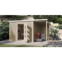 Gartenhaus weka Designhaus 413 A Gr. 2 mit Dachfolie - Gartenhaus mit Flachdach aus hochwertigem Holz, inklusive selbstklebender Dachfolie und Fußboden – ideal für stilvolle Gartenprojekte.