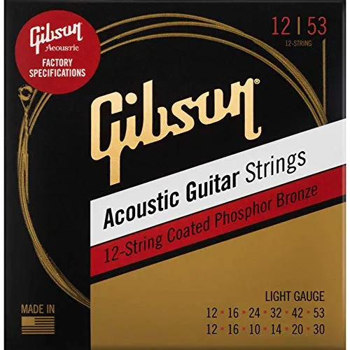 GIBSON ACCESSORIES Phosphor Bronze Acoustic Light Saiten 12/12-16/16-24/10-32/14-42/20-53/30 für Akustikgitarre (SAG-PB12L)