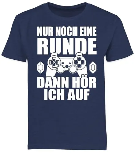 Kinder T-Shirt Jungen - Statement Sprüche - Nur noch eine Runde dann hör ich auf - 164 (14/15 Jahre) - Dunkelblau Meliert - Geschenke für 14-jährige Jungs Shirt sprüche. Spruch Game Tshirt