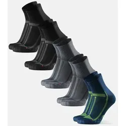 LONG DISTANCE RUNNING QUARTER SOCKEN - 5-Pack - Schwarz/Grau | Grau/Schwarz | Blau/Gelb - 39-42 - Die perfekten Laufsocken für lange Strecken! Atmungsaktiv, schweißableitend und mit zusätzlicher Dämpfung für maximalen Komfort. Ideal für Marathon, Trail- und Indoor-Läufe. OEKO-TEX® zertifiziert.