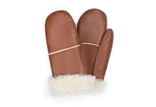 Valcuer 1887 Fäustlinge COZY MITTEN warme Unisex Handschuhe aus hochwertigem Lammfell, Fell, Leder - bequem, warm und hochwertig in Cognac (Braun), in Gr. 8,5