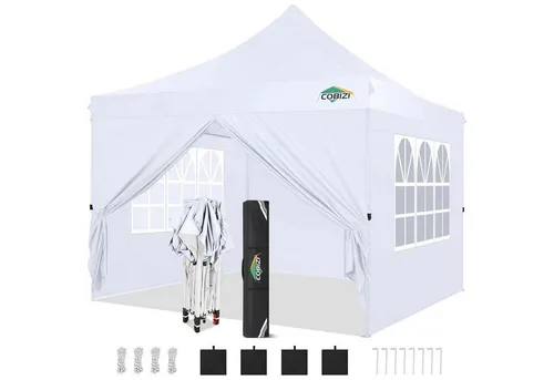 Faltpavillon 3x3 Wasserdicht mit UV-Schutz 50 - Weiß - Der Faltpavillon 3x3 m bietet optimalen Schutz vor Sonne und leichtem Regen. Robuste Konstruktion, schnelle Montage und 9 m² Schattenfläche machen ihn ideal für Gartenfeste, Grillpartys und mehr.