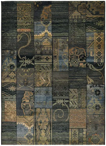 THEKO Teppich Gabiro 5504 - Rechteckig mit Patchwork Design - Teppiche in blau, 90 cm x 160 cm, maschinell gewebt, strapazierfähig und pflegeleicht. Ideal für Wohnzimmer, auch für Saugroboter geeignet.