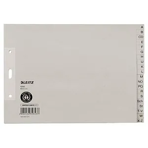 LEITZ Ordnerregister 1210 DIN A4+ Halbformat, Überbreite A-Z grau 20-teilig, 1 Satz