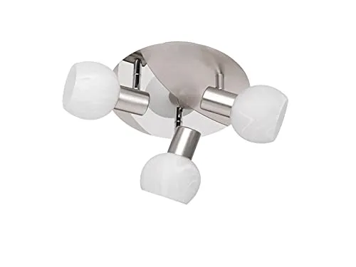 Deckenstrahler ANTIBES 3 flammig Silber/Chrom - Moderne Deckenleuchte mit schwenkbaren Spots für individuelle Beleuchtung. Ideal für Flure und Wohnbereiche, Durchmesser 22cm, zeitloses Design in Silber mit Alabasterglas.