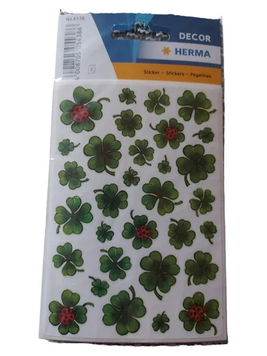 HERMA 5438 Aufkleber Kleeblatt Glück klein - 93 Stück, farbenfrohe Sticker mit Marienkäfer für kreative Dekoration und Bastelprojekte